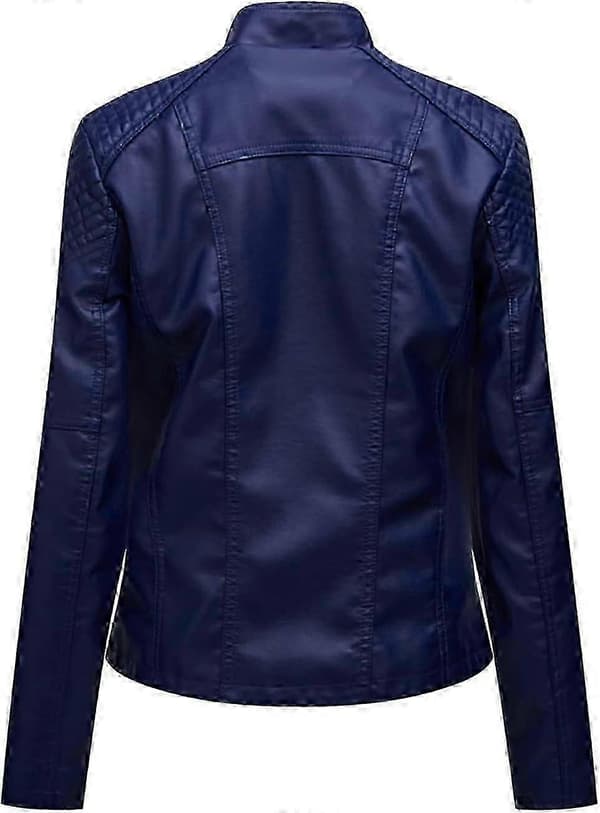Stilfuld læderjakke i plusstørrelse til kvinder - slidstærkt sort design til motorcykelkørsel 05-dark Blue X-Large