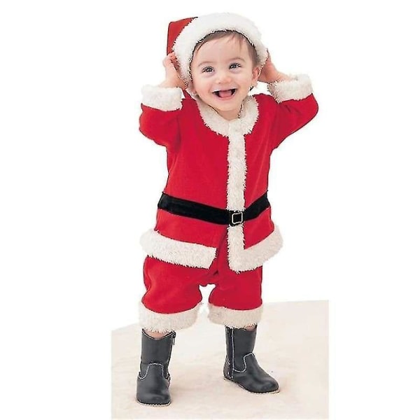 Barn jul jultomten kostym Baby flickor bowknot klänning pojkar Xmas kostym med hatt Boy 120cm