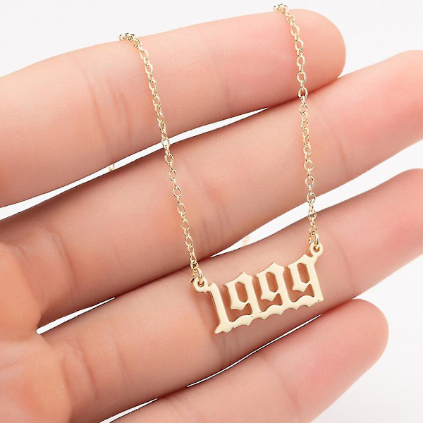 1980-2019 Birth Year Number Charm Pendant Stainless Steel Chain Necklace Jewelry Golden 1996