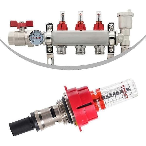 10-pack flödesmätare för golvvärme, justerbar flödesregulator för vattenburna värmesystem (1/2 tum) Red