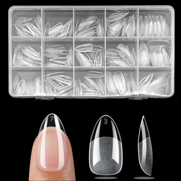 【BQ】240 st Clear Almond Shaped Nail Tips - Pre-shaped Acrylic False Nails, Semi-matte & Full Coverage 240pcs/box