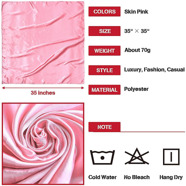 35 tums Satin Head Scarves Stor Vintage Square Scarf Silk Feeling Satin Pink