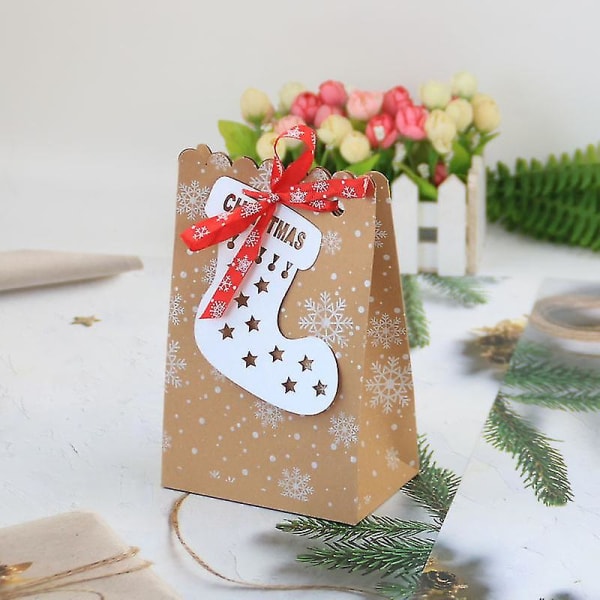 24st julgodispåsar med etiketter Snowflake Band Kraft Cookies Godispåsar