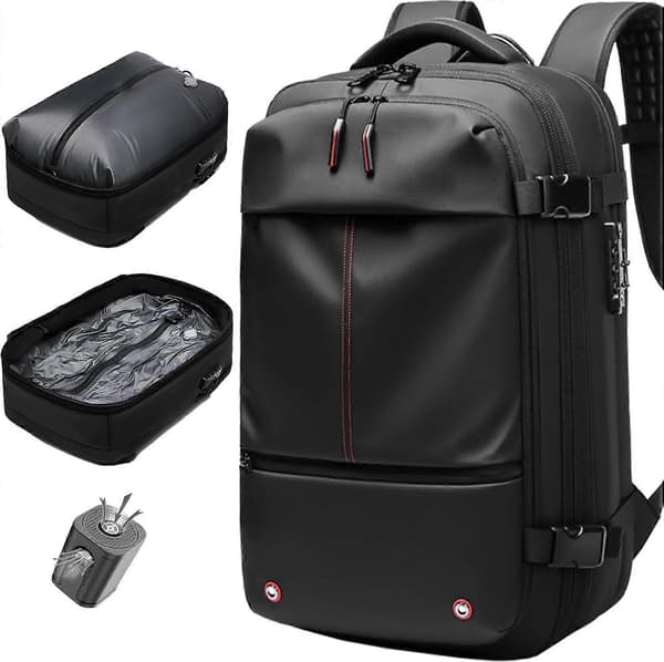 【BQ】2025 Senaste Modell Vakuumförseglad Ryggsäck Resa 60L Expanderbar Luftkompression Black