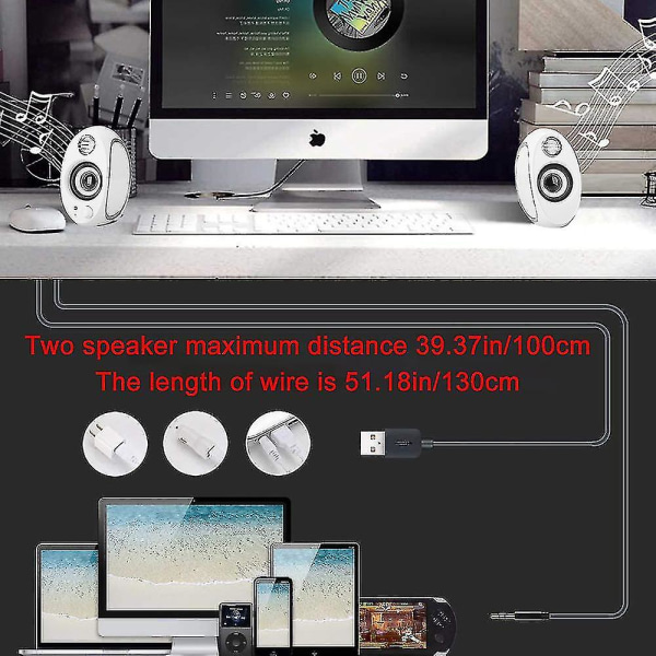 Datorhögtalare, PC-drivna högtalare USB högtalare Monitor-högtalare (vita)