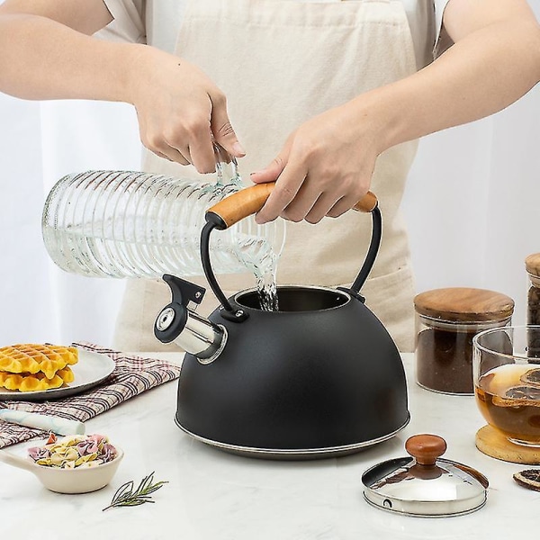 Træhåndtag Kedel Gaskomfur 3l Rustfrit Stål Whistle Te Kedel