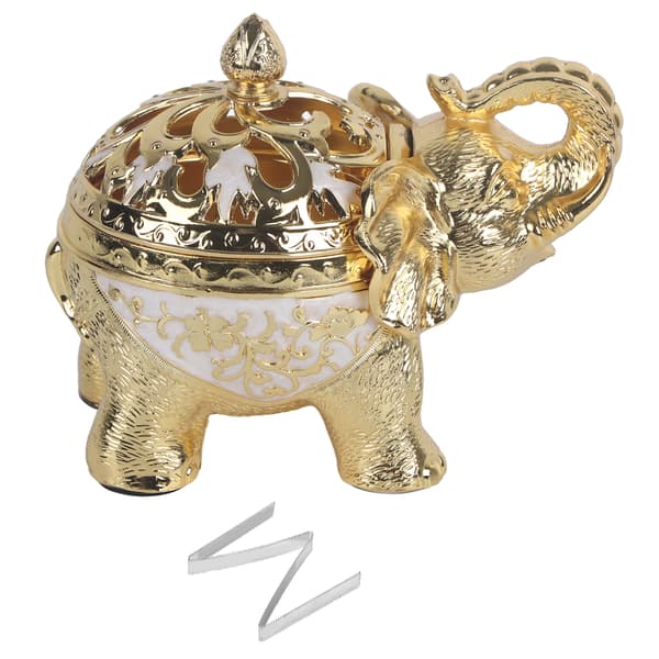 Elefantformad rökelsebrännare Aromaterapi Ornament för vardagsrum Entré Sovrum (Guld Vit Bakgrund)