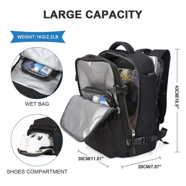 Naisten matkareppu, vaellusreppu ulkokäyttöön koululaukku, sopii 15,6 tuuman kannettavaan tietokoneeseen