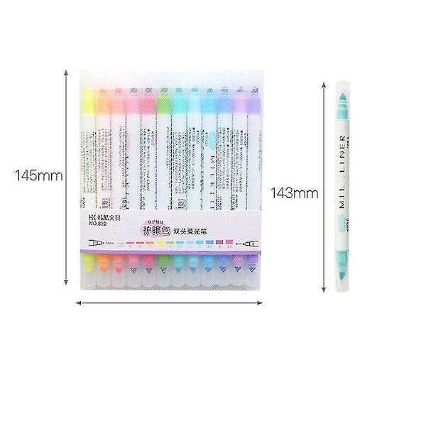 12 Light Color Highlight Penna Dubbelsidig Highlighter Pen Ritverktyg