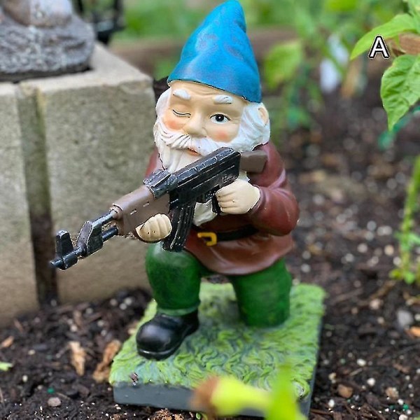 Rolig Army Garden Gnome Staty Resin Desktop Lawn Ornament Figur Skulptur inomhus A