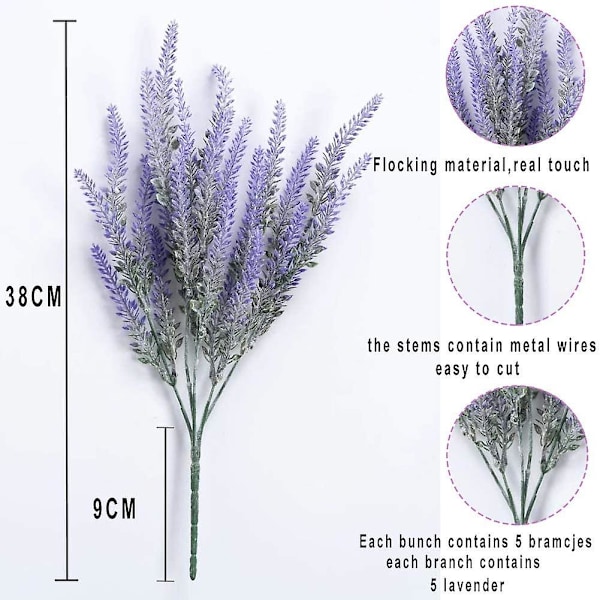 4 kunstige blomsterbuketter flokkede kunstige blomster lavendelplante kunstige blomster pottedekoration (rød) hvid white