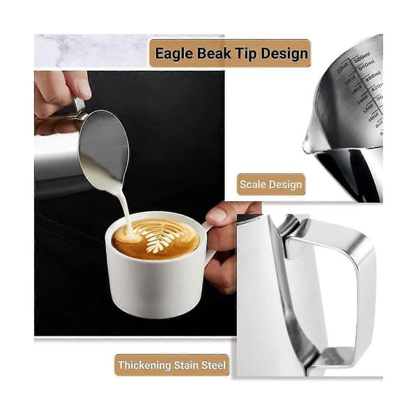 20oz/600ml rustfri stålkop melkekaffe cappuccino latte melkekannekopp Silver