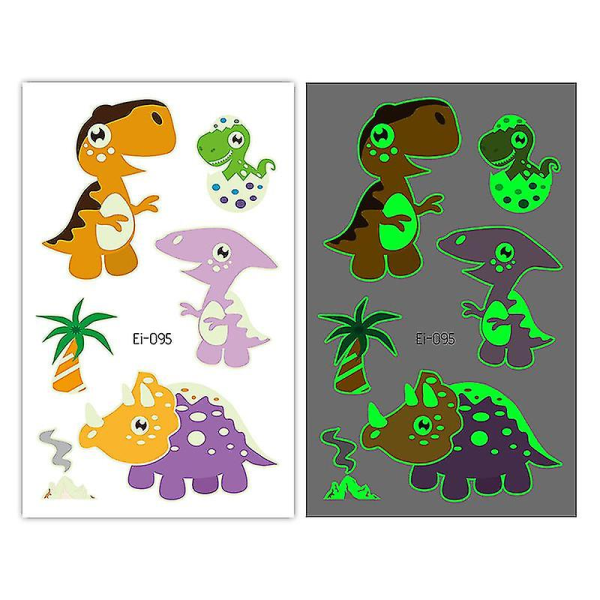 Lysende Dino-dekorasjoner 20 ark Glow Dinosaur Midlertidige tatoveringer til festutstyr Spill Gutter Jenter Barn Bursdagsgaver 95 95