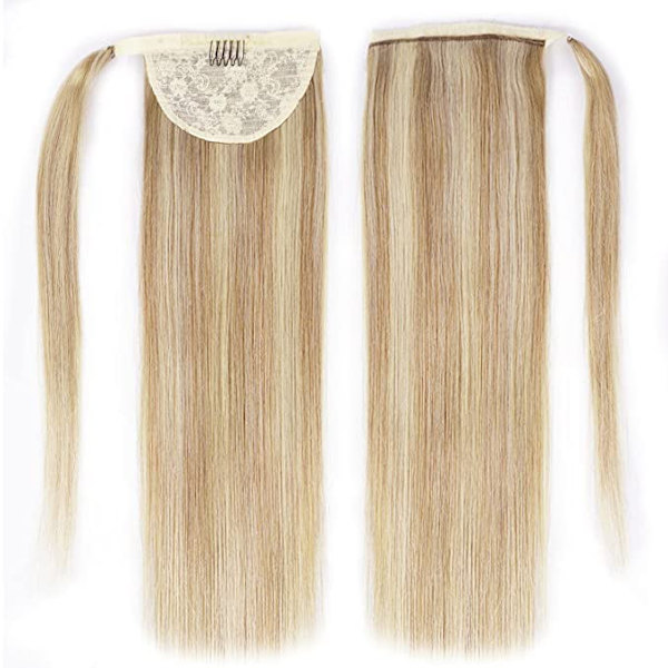 Ponytail Extension Human Hair Bleach Blond Clip on Ponytail Hair 22 Inch