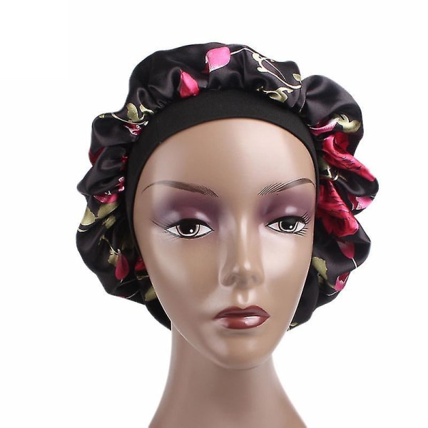 Lady Night Sovehette brusende hårpleie Bonnet Hat Head Cover Wraps Black