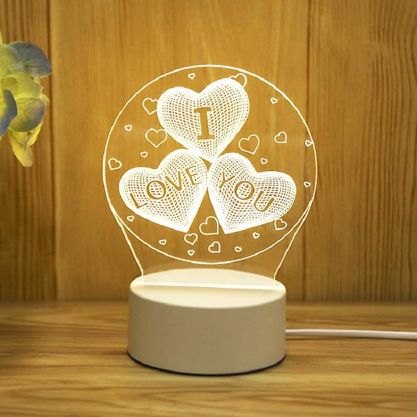 Romantisk kärlek 3d Akryl LED-lampa för hem Barnens nattlampa Bordslampa Födelsedagsfest Dekor Alla hjärtans dag sänglampa la gou USB Warm White