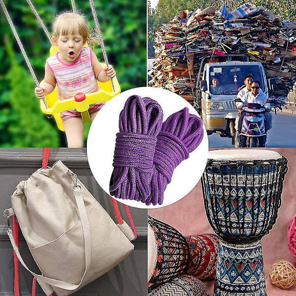2 stk 10m blødt bomuldsreb, multifunktionelt langt reb tykt brugsflettet snor til campinghavearbejde Bindehåndværk Purple
