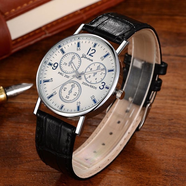 Kvartsklockor för män Business Casual Round Dial Watch Lyxmode Minimalistisk Watch med 3 White