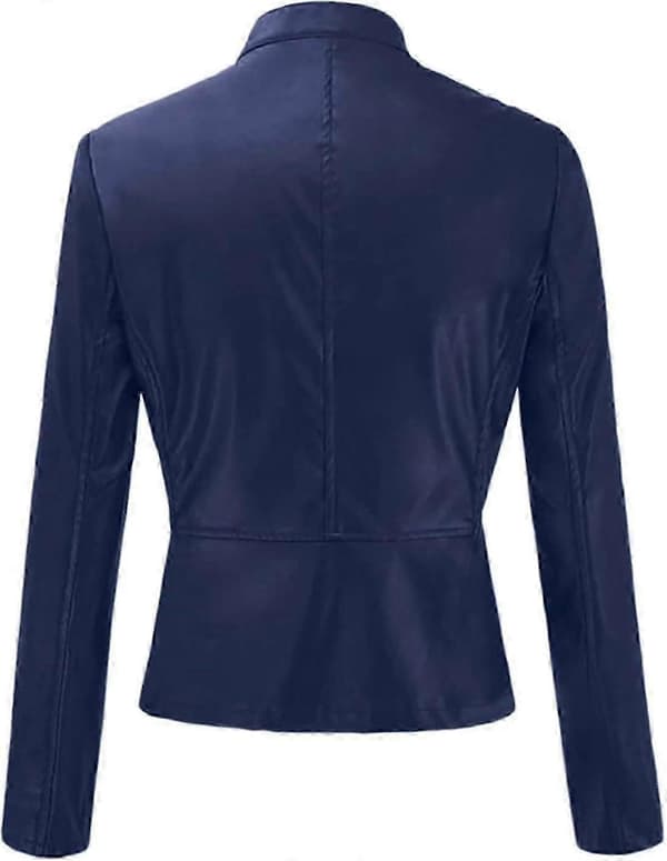 Stilfuld læderjakke i plusstørrelse til kvinder - slidstærkt sort design til motorcykelkørsel 01-navy 5X-Large