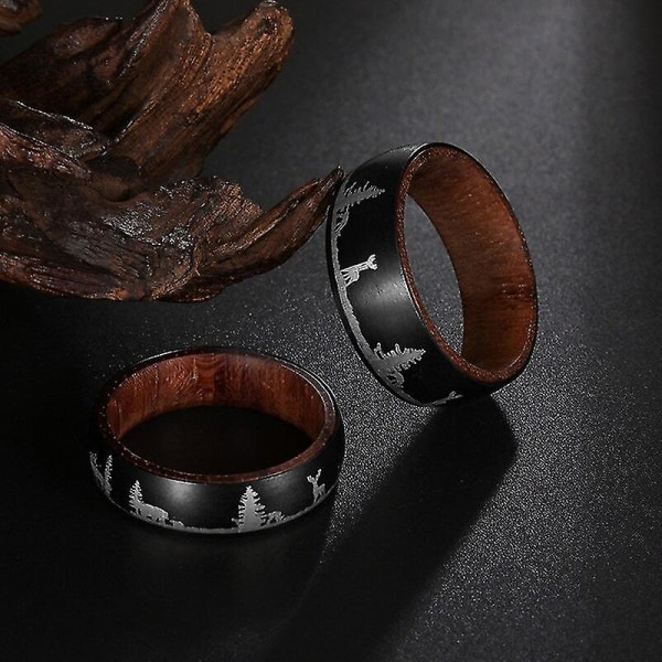 2021 Trendy 8 mm Deer Family Black Tungsten Wild Life Jakt Parringer Koa Wood Inlay Men Titanium Stål Ringer Til Julegaver A-Women 6mm 5