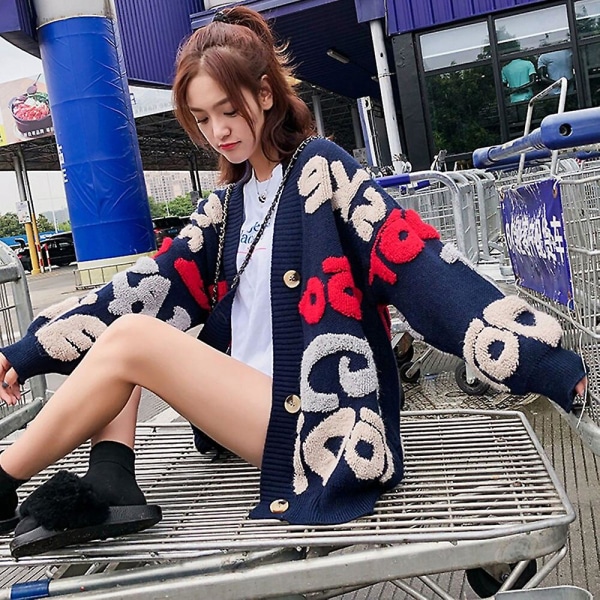 Casual cardigan store bogstaver stemplet kvinders og varm tyk sweater frakke koreansk