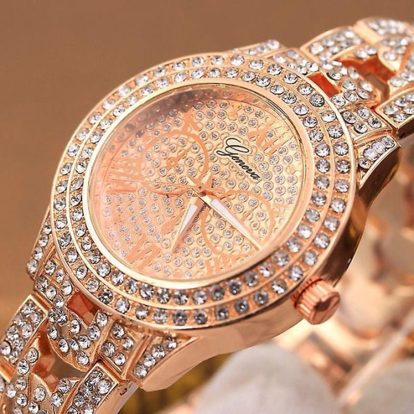 Menns Iced Stones Strap Armbånd Watch- Rose Gold