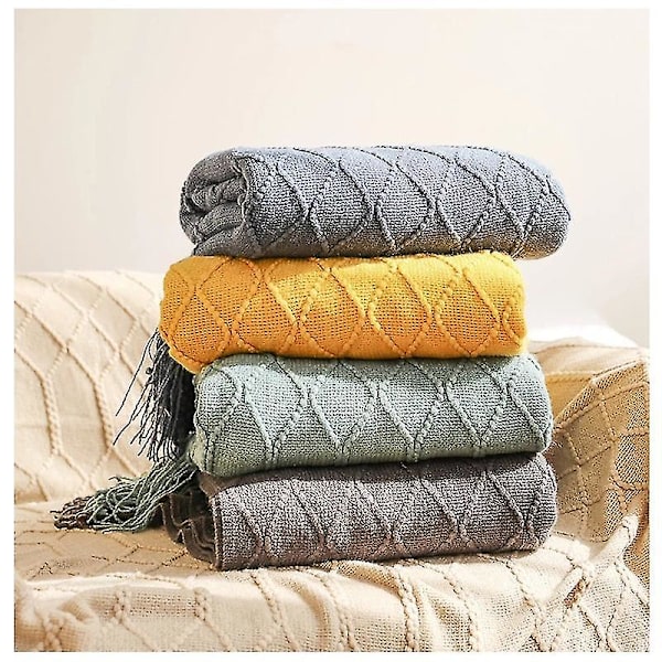 Inya Slängfilt Strukturerad Solid Mjuk Soffa Soffa Överdrag Dekorativ nordisk stickad filt Tyngd juldekor Plädar CL-khaki 130x230cm