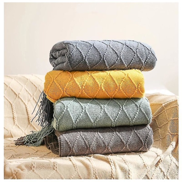 Inya Slängfilt Struktureret Solid Mjuk Soffa Soffa Overdrag Dekorativ nordisk stickad fil Tyngd juldekor Plädar CL-green 130x230cm