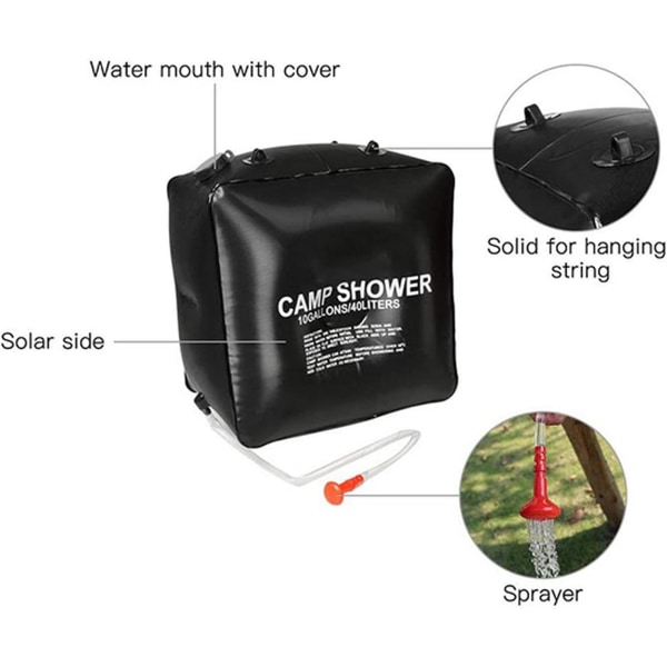 Solar Duschpåse, 40L Solar Duschväska Vattenpåse Energiuppvärmd Bad Solar
