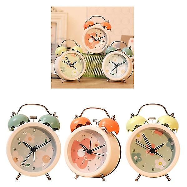Mini Väckarklocka Elektronisk Runt Antal Dubbel Bell Skrivbordsbord Digital Quartz Klocka Heminredning Orange
