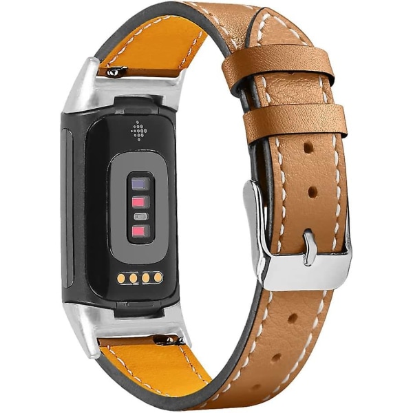 Leather Bands Compatible With Fitbit Charge 5, Replacement Genuine Leather Straps For Women Men Coffee