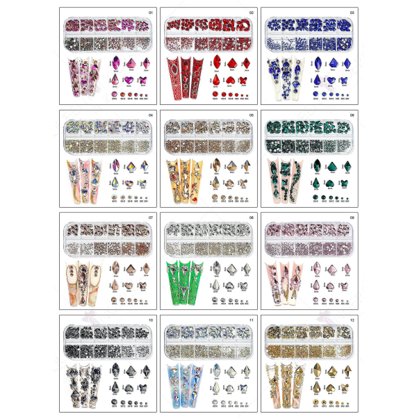 3d Glitter Nail Art Ab/färgglad Hotfix Rhinestones Flatback Crystal Diamond Gems Multi Size12 Gird Style 5