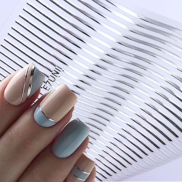 1 stk Sølv Guldlinjer Stripe 3d Nail Sticker Geometrisk bølget stjernehjerte selvklæbende skyderpapirer Nail Art Transfer Stickers style 2