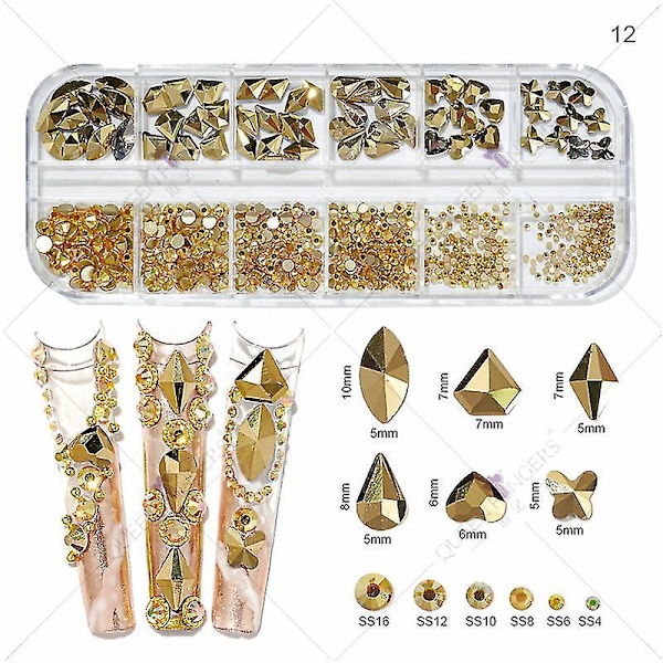 3d Glitter Nail Art Ab/farverig Hotfix Rhinestones Flatback Crystal Diamond Gems Multi Size12 Gird Style 12