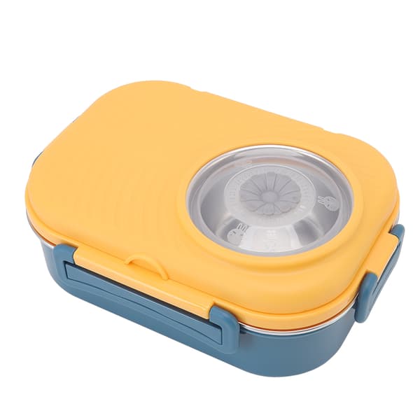 1450ml Rustfritt Stål Termisk Bento Matboks Dobbelt Lag Rombeholder for Studenter Gul