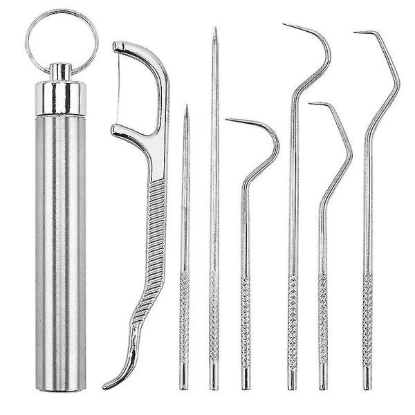 Bärbar titan tandpetare set Återanvändbar metall tandpetare i rostfritt stål med hållare