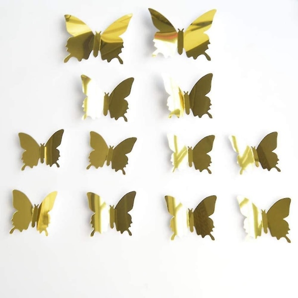 12 kpl stereopeili perhospeili lemmikkipeili 3d perhosseinätarrat Gold