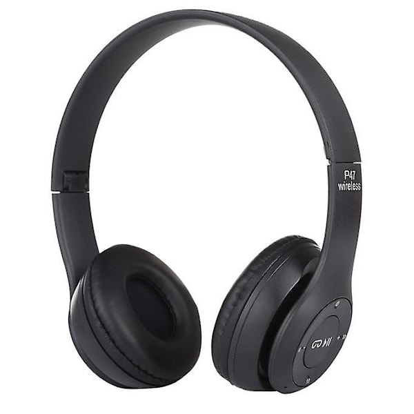 P47 hopfällbara trådlösa Bluetooth hörlurar med 3,5 mm ljudjack, stöd för mp3/fm/samtal (svart)