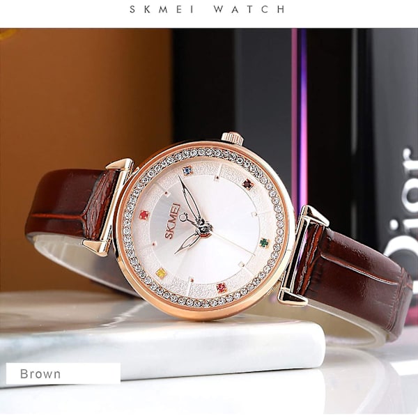 Watch Läder Elegant Analog Quartz Vattentät Armbandsur för Damflickor