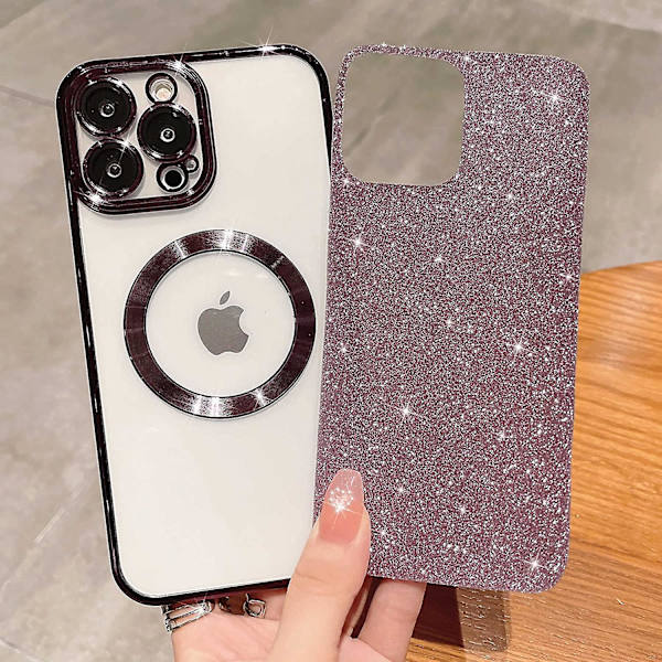 Liangnv Kompatibel med Iphone 14 Pro Max Magnetic Glitter Case, Lyx Plating Cute Bling Clear Phone Case, Kompatibel med Magsafe For Damer Jenter W