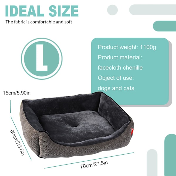 Flannel Simple Square Kæledyrsstrøelse Blød Komfortabel Dybsovende Katteseng Hundeseng L
