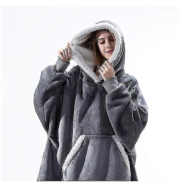 Oversized hoodie filt Bärbar lamm sammet Lazy filt gray