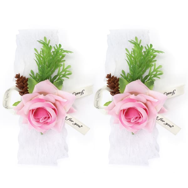 2 stk. Rosa Silke Brudepike Håndleddsblomst Brudebrystbukett Bryllupsdekorasjon