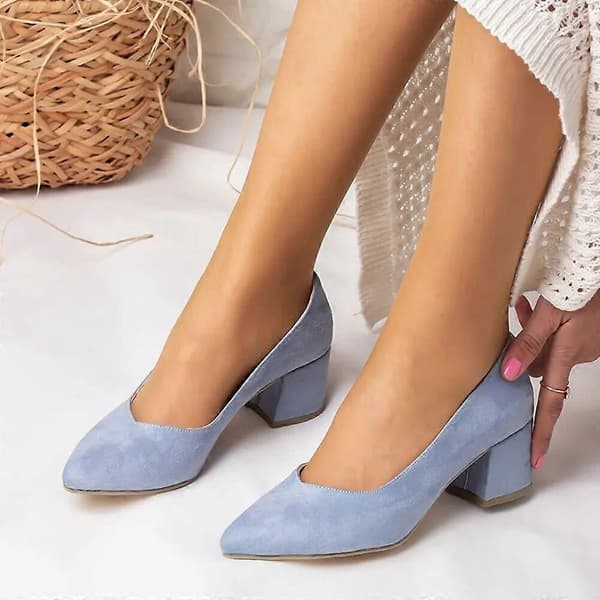 【BQ】Blå mocka blockklackpumps för kvinnor RA-162 EU 35