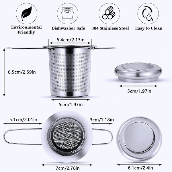 2st tefilter fint hål 304 rostfritt stål teinfuser kopp tesil med