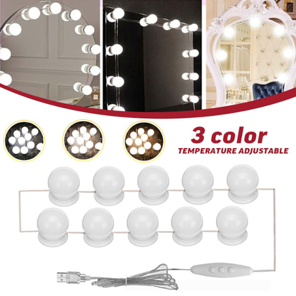 De nye LED-lysene i Hollywood-stil Makeup-sminkebord USB Mirr White White 6pcs