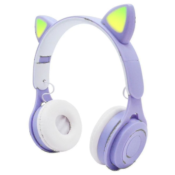 Hhcx-headset Cat Ear Bluetooth Headset, Led Light Wireless Card Children&#39;s Headphonespurple