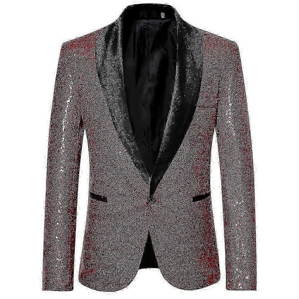Stilfuld pailletblazer til mænd til hverdags- og festbegivenheder Wine Red XL