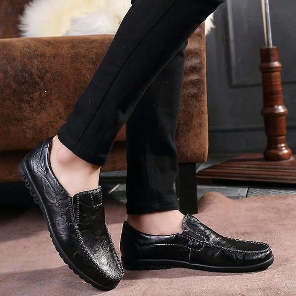 Ekte skinnsko Luksus Loafers Mokkasiner Pustende Slip On Black Driving