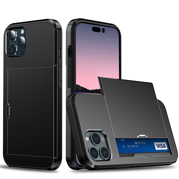 uudentyyppinen iPhone 12 Iskunkestävä kotelo korttilokerolla musta